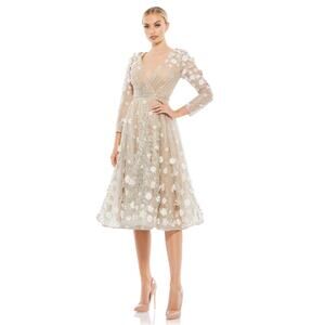 Mac Duggal 6 beige blush Floral Embellished Lace A-line cocktail dress formal